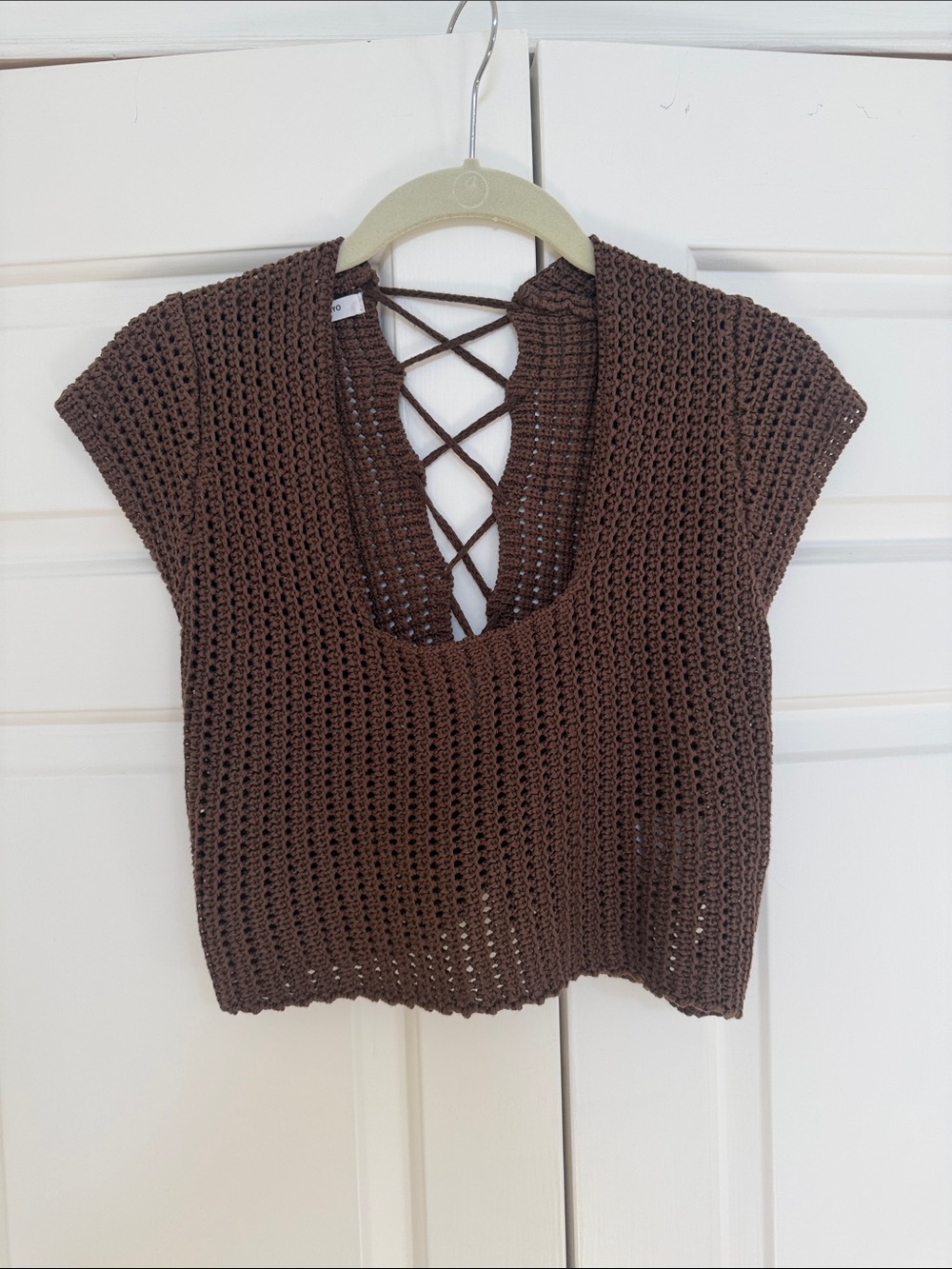 Peppermayo Brown Crochet Lace-Up Crop Top Size M/L